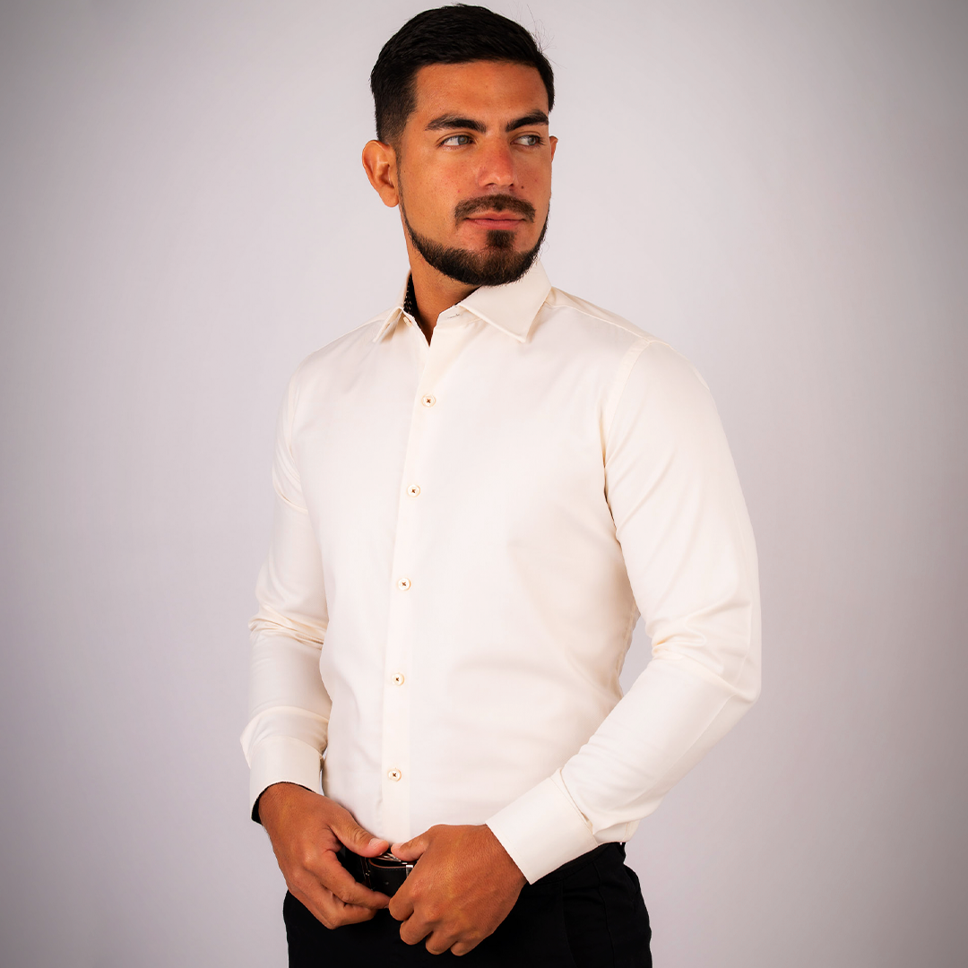 Camisa Slim Fit Algodón Pima Crema