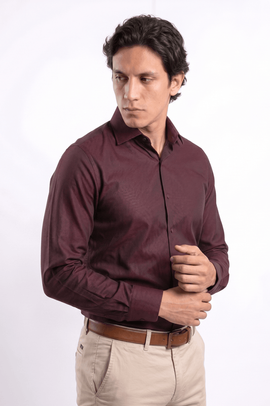 Preventa - Camisa Vino Royal Oxford 100% Algodón Pima Slim Fit - BARBADENS
