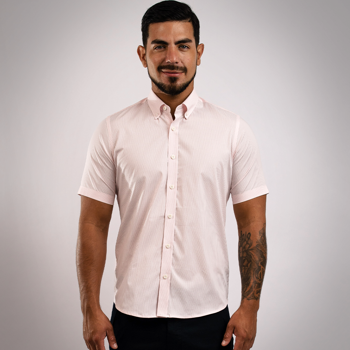 Camisa Algodón Stretch Rosada Manga Corta Slim Fit