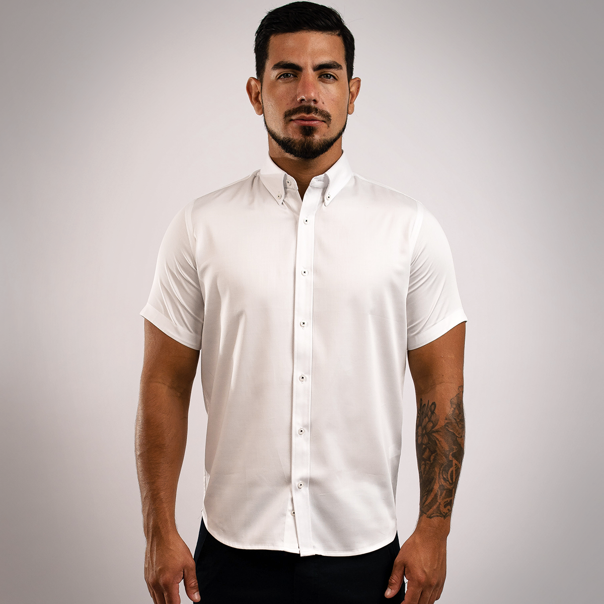 Camisa Algodón Stretch Blanca Manga Corta Slim Fit