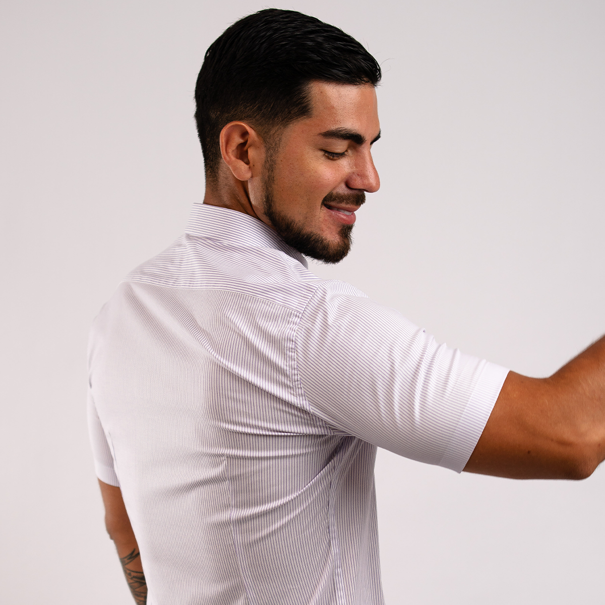 Camisa Algodón Stretch Rayas Lila Manga Corta Slim Fit
