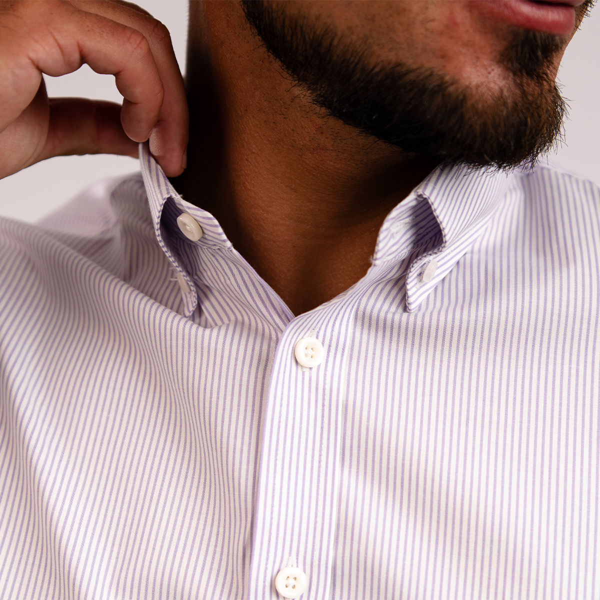 Camisa Algodón Stretch Rayas Lila Manga Corta Slim Fit