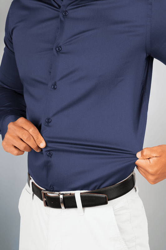 Preventa - Camisa Azul Acero Algodón Stretch Slim Fit - BARBADENS