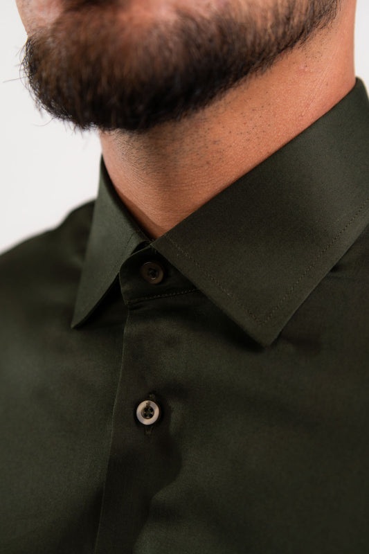 Preventa - Camisa Verde Militar Algodón Stretch Slim Fit - BARBADENS