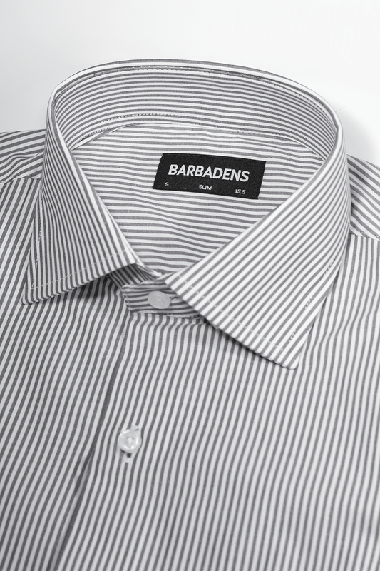 Camisa Rayas Gris Algodón Stretch Slim Fit - BARBADENS