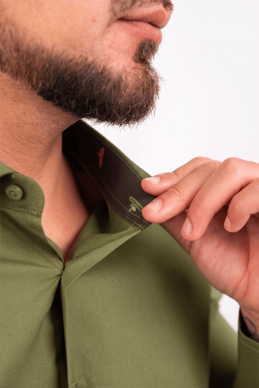 Preventa - Camisa Verde Olivo Algodón Strecth Slim Fit - BARBADENS