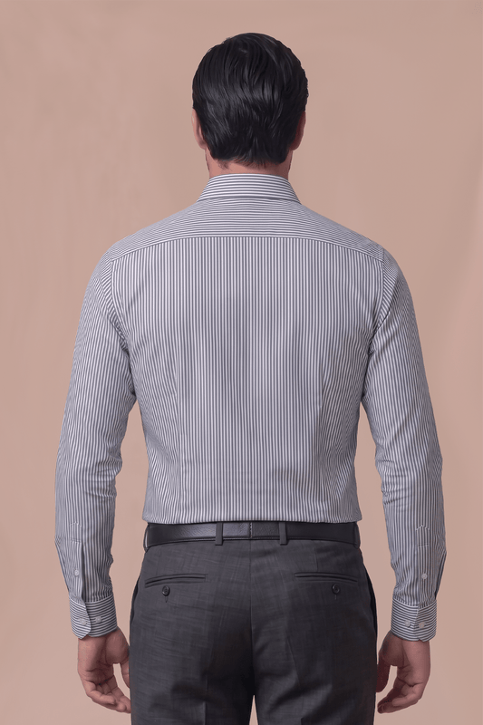 Camisa Rayas Azul Algodón Bambú Slim Fit - BARBADENS