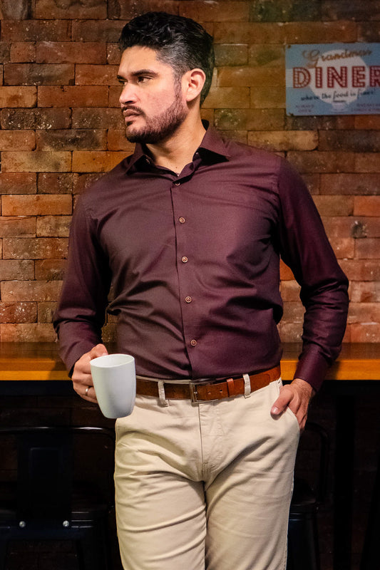 Camisa Vino Royal Oxford 100% Algodón Pima Slim Fit