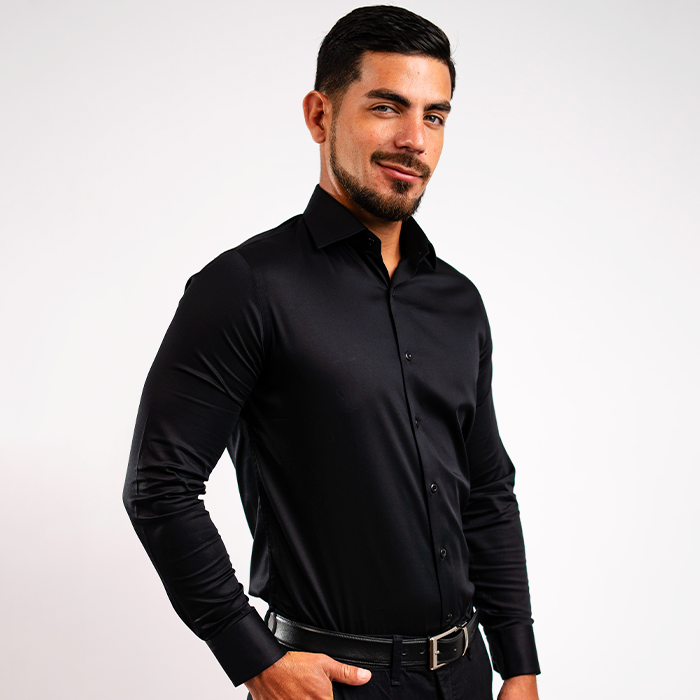 Camisa Negra Algodón Stretch Slim Fit