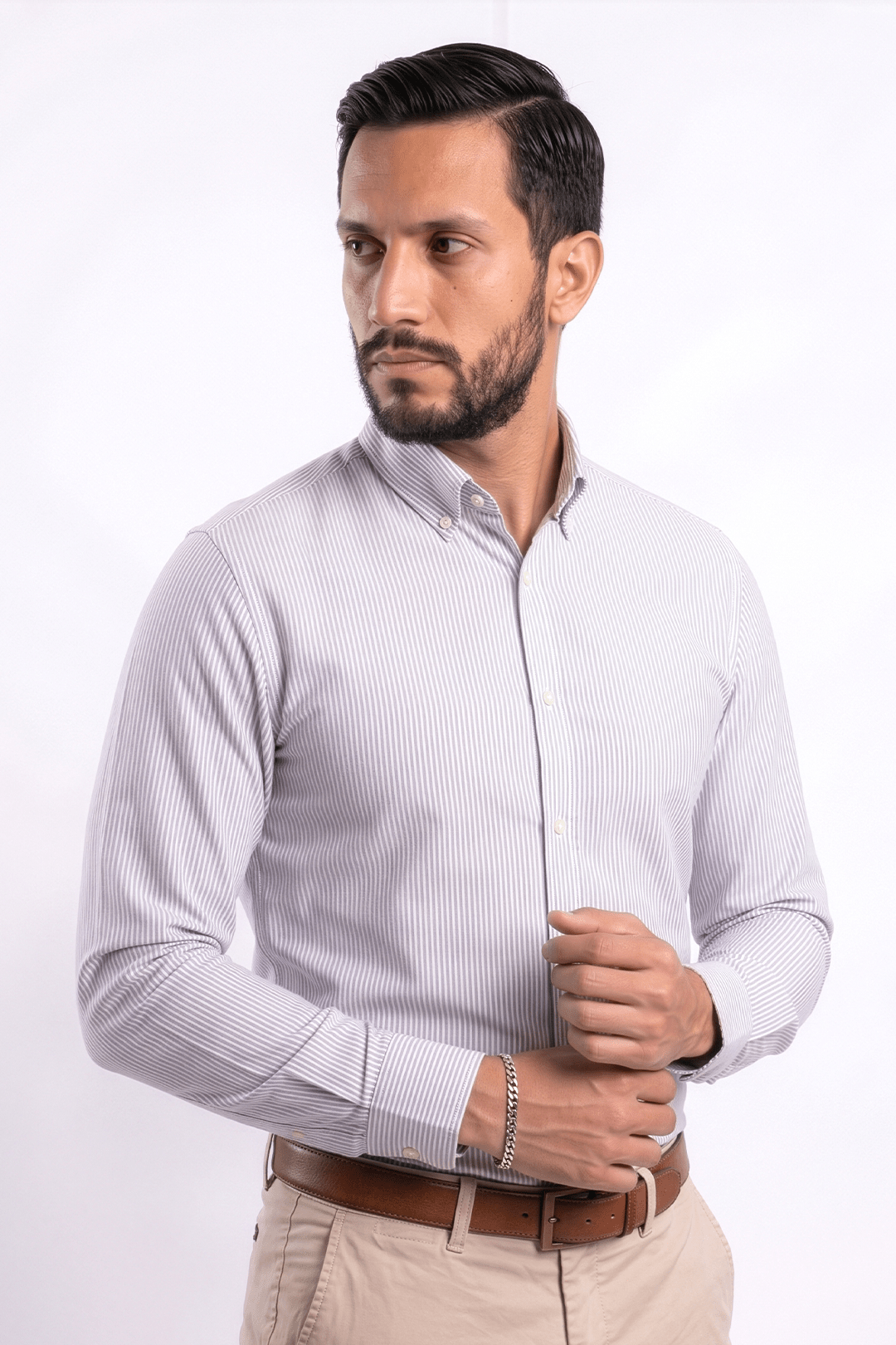 Preventa - Camisa Rayas Celeste Algodón Stretch Slim Fit - BARBADENS
