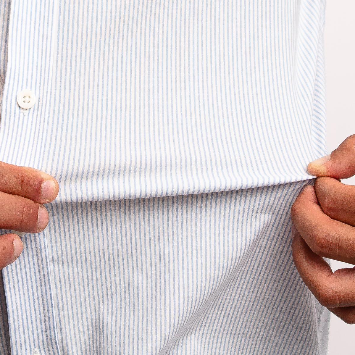Camisa Algodón Stretch Rayas Celeste Manga Corta Slim Fit