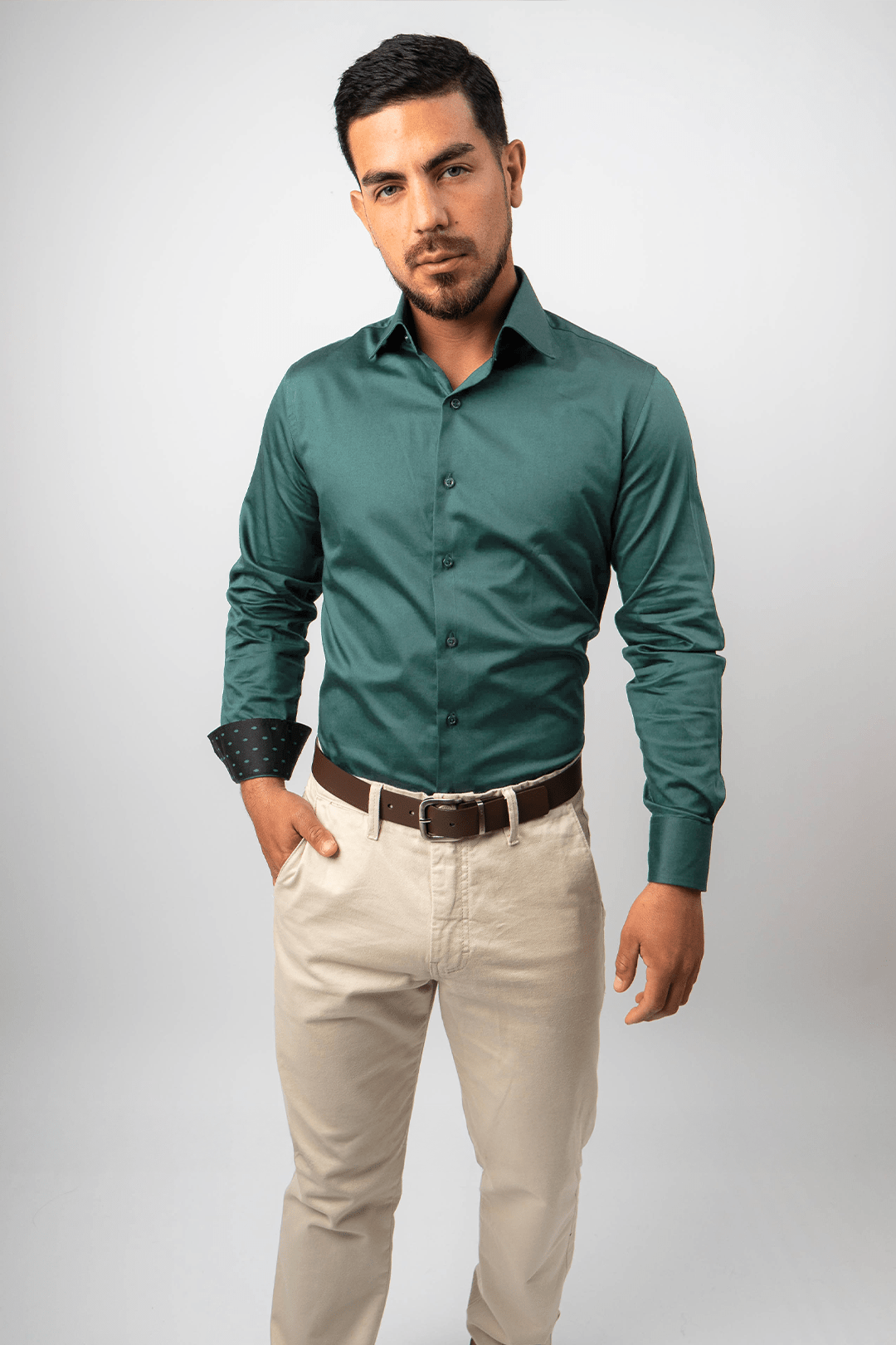 Preventa - Camisa Verde Jade Algodón Stretch Slim Fit - BARBADENS