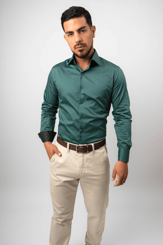 Preventa - Camisa Verde Jade Algodón Stretch Slim Fit - BARBADENS