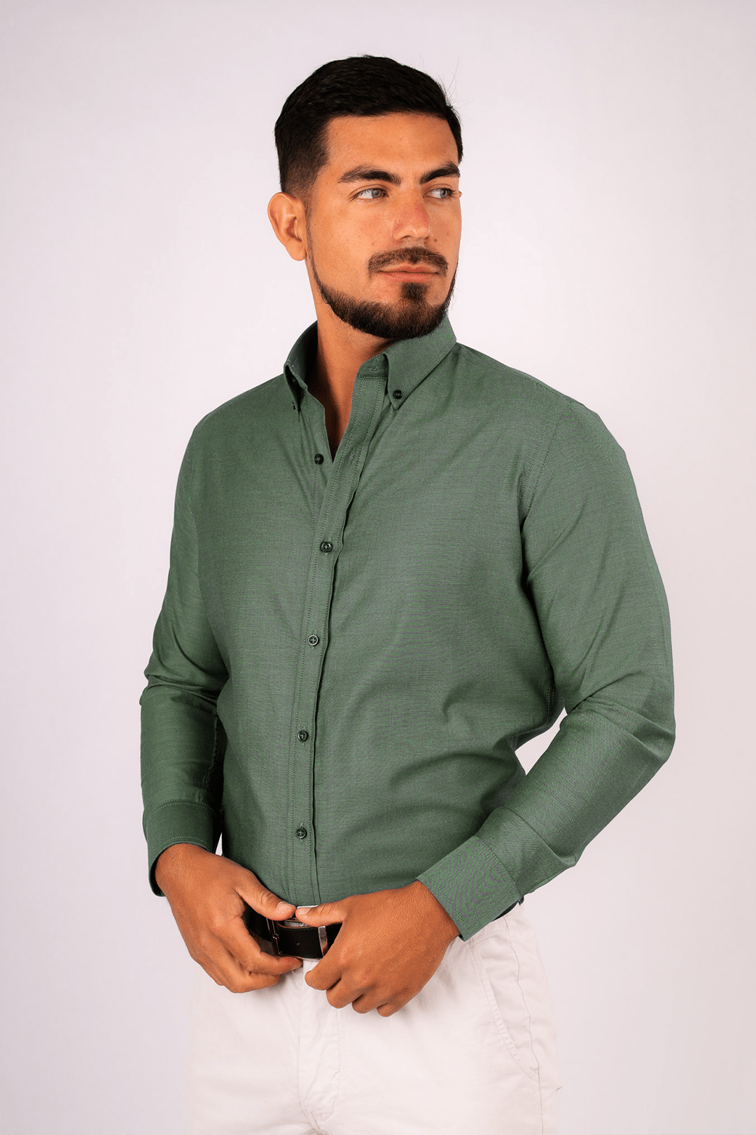 Preventa - Camisa Verde Oxford Algodón Stretch Slim Fit - BARBADENS