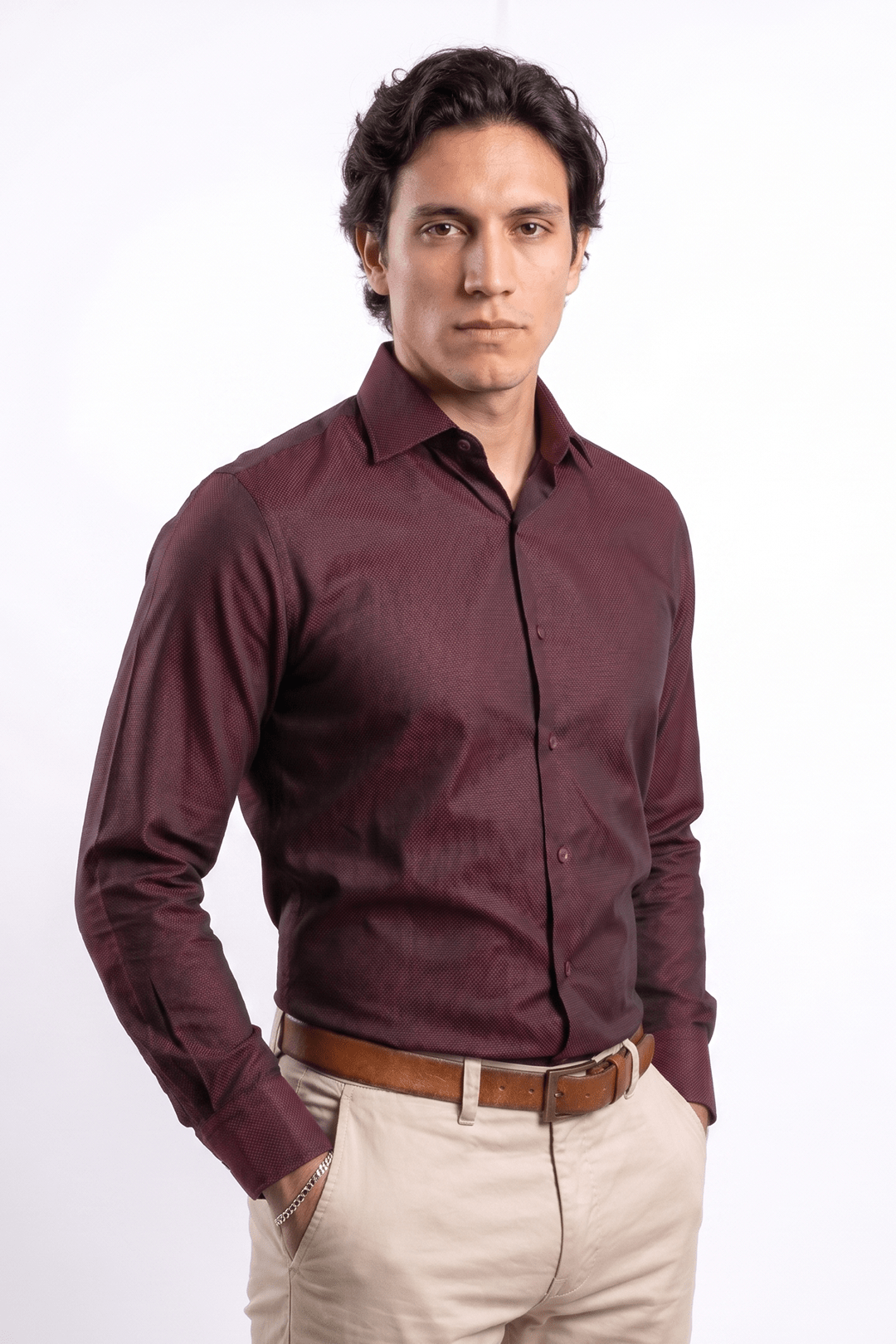 Preventa - Camisa Vino Royal Oxford 100% Algodón Pima Slim Fit - BARBADENS