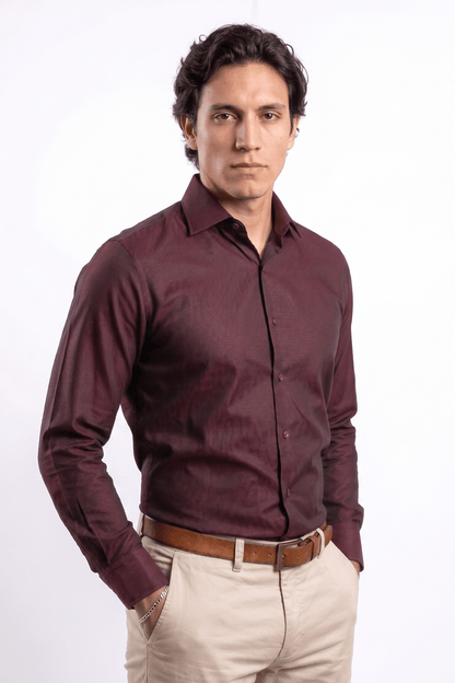 Preventa - Camisa Vino Royal Oxford 100% Algodón Pima Slim Fit - BARBADENS