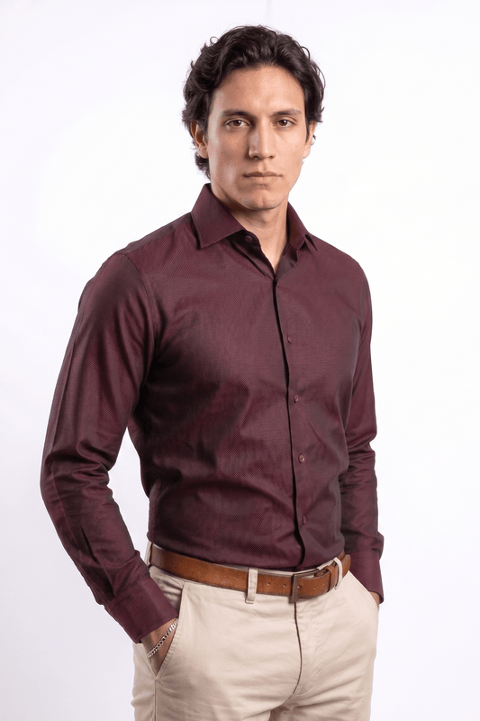 Preventa - Camisa Vino Royal Oxford 100% Algodón Pima Slim Fit - BARBADENS