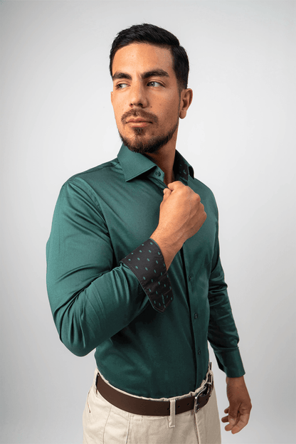 Preventa - Camisa Verde Jade Algodón Stretch Slim Fit - BARBADENS