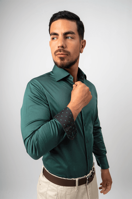 Preventa - Camisa Verde Jade Algodón Stretch Slim Fit - BARBADENS