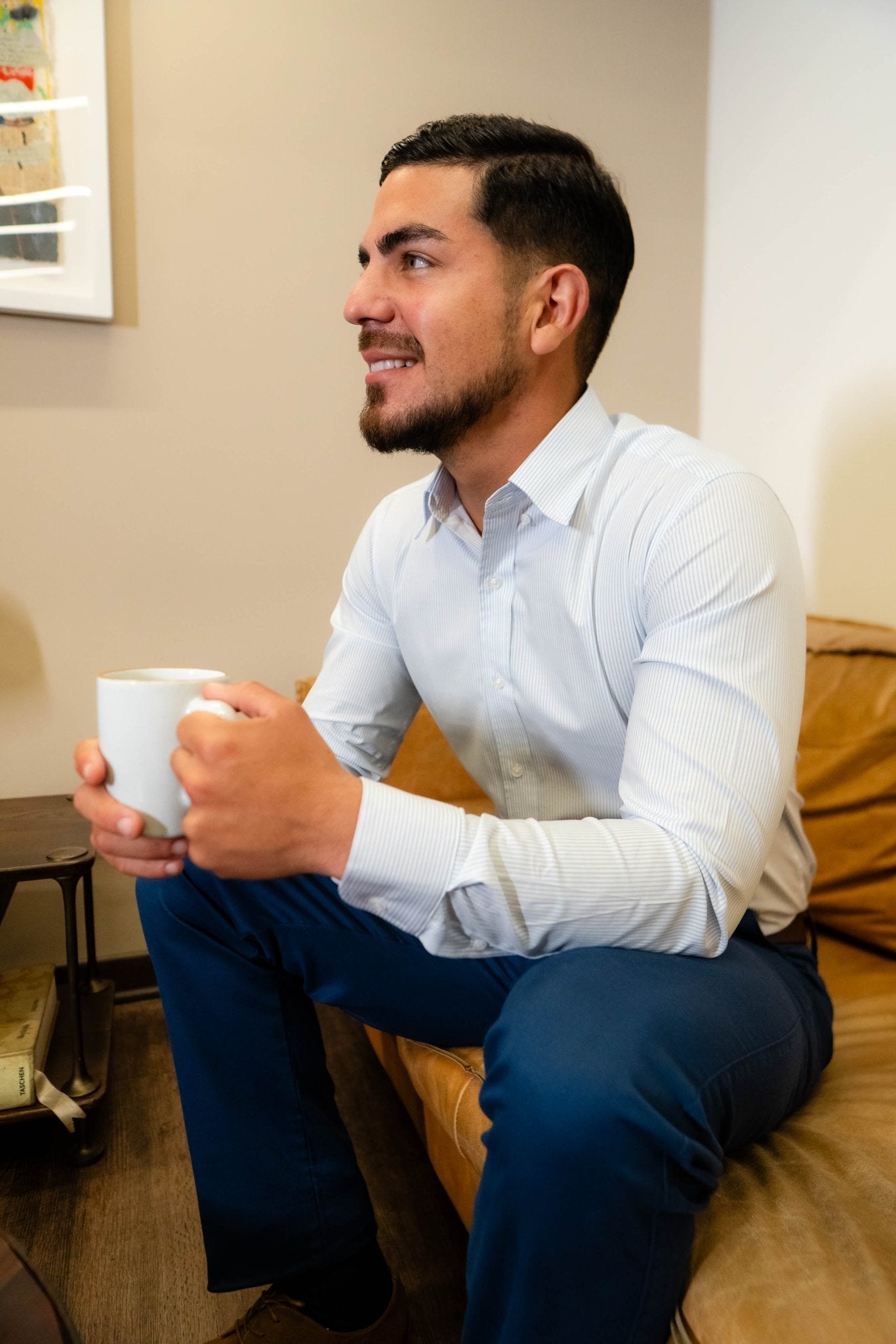 Preventa - Camisa Rayas Celeste Algodón Stretch Slim Fit - BARBADENS