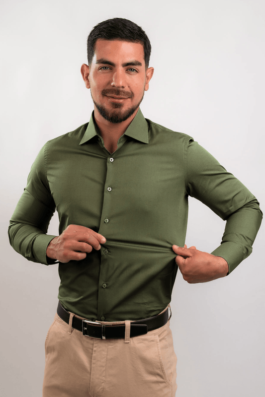 Preventa - Camisa Verde Pino Algodón Stretch Slim Fit - BARBADENS