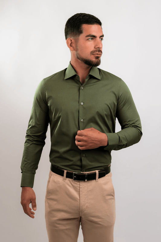 Preventa - Camisa Verde Pino Algodón Stretch Slim Fit - BARBADENS