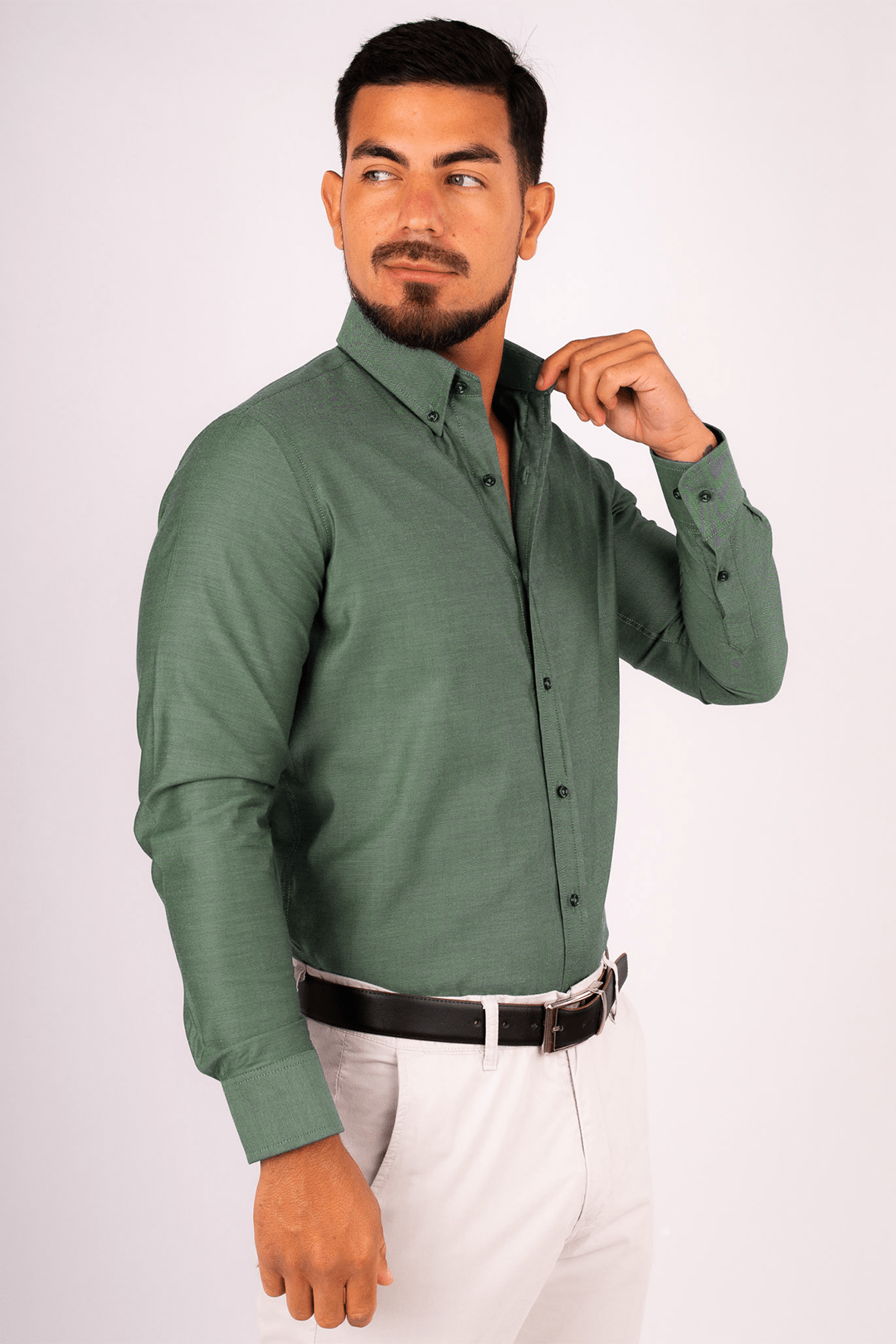 Preventa - Camisa Verde Oxford Algodón Stretch Slim Fit - BARBADENS