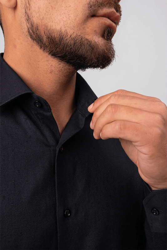Preventa - Camisa Negra Dobby 100% Pima Slim Fit - BARBADENS