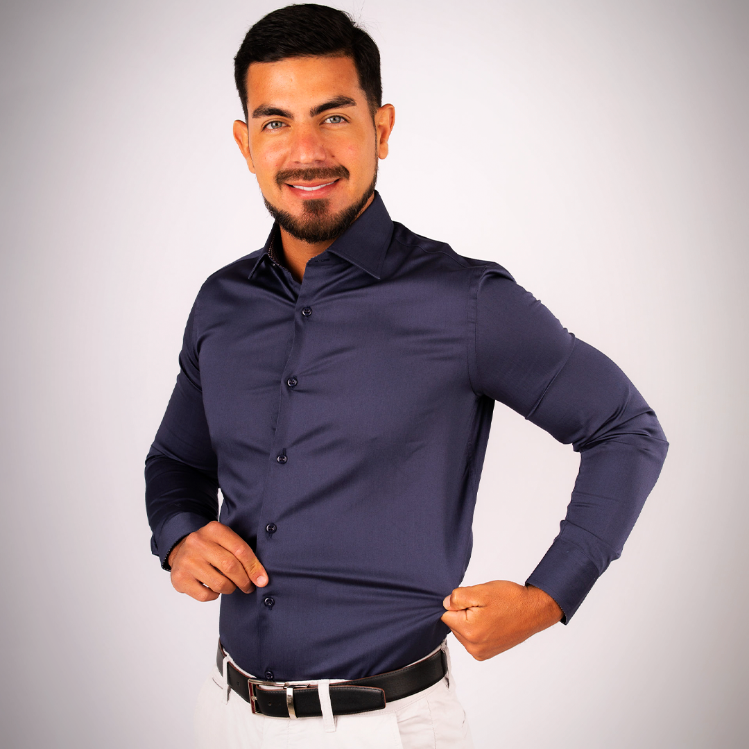 Camisa Azul Mora Algodón Stretch Slim Fit
