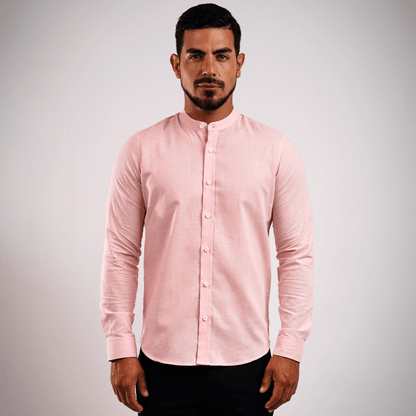 Camisa Lino Algodón Rosada Cuello Nerú Slim Fit - BARBADENS