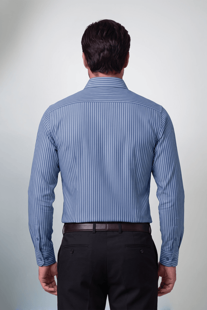 Preventa - Camisa Acero Líneas Algodón Bambú Slim Fit - BARBADENS
