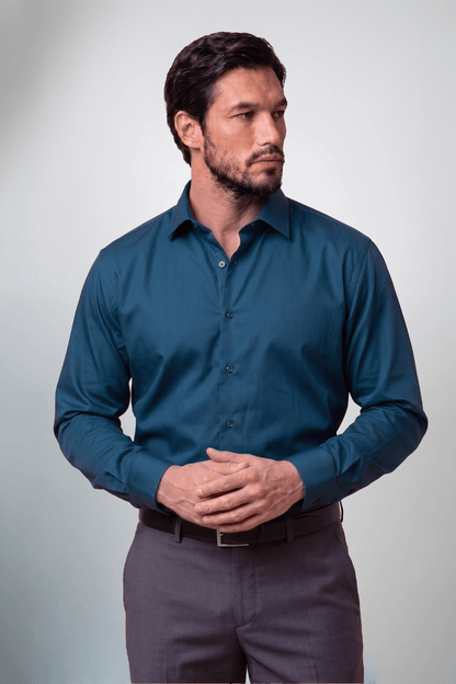 Preventa - Camisa Azul Cobalto Algodón Stretch Regular Fit - BARBADENS