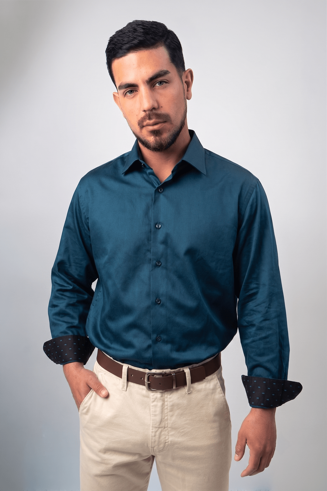 Preventa - Camisa Azul Cobalto Algodón Stretch Regular Fit - BARBADENS