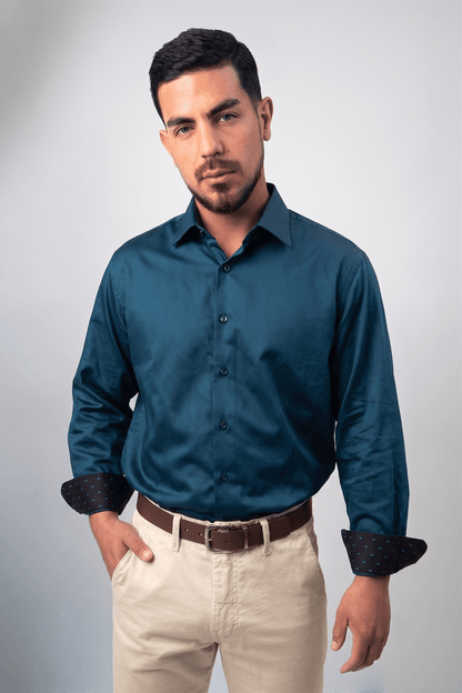 Preventa - Camisa Azul Cobalto Algodón Stretch Regular Fit - BARBADENS