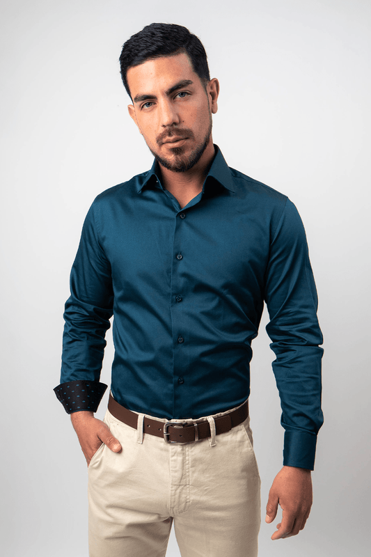 Preventa - Camisa Azul Cobalto Algodón Stretch Slim Fit - BARBADENS