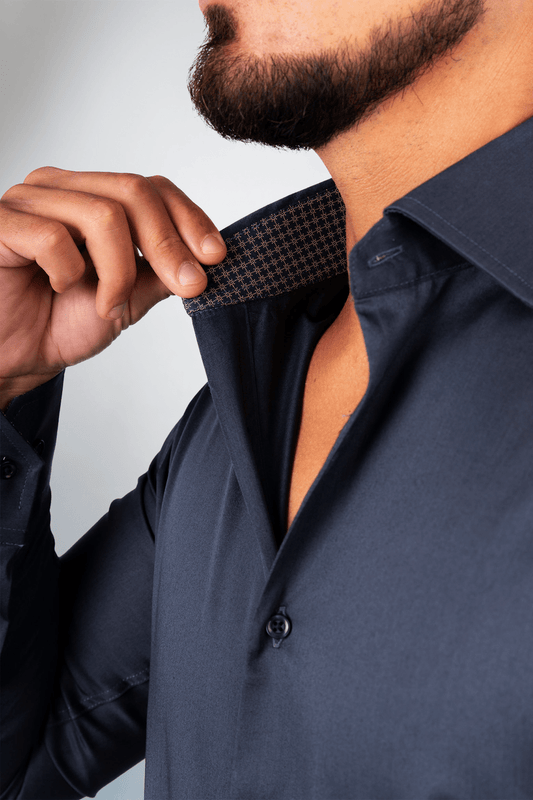 Preventa - Camisa Azul Acero Algodón Stretch Regular Fit - BARBADENS