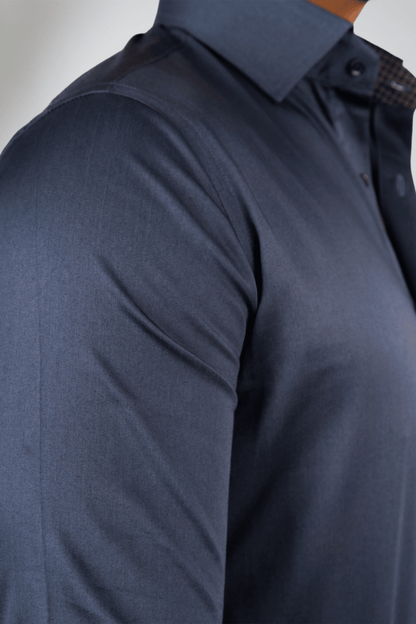 Preventa - Camisa Azul Acero Algodón Stretch Regular Fit - BARBADENS
