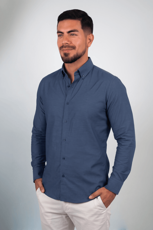 Preventa - Camisa Azul Noche Royal Oxford Algodón Pima Slim Fit - BARBADENS