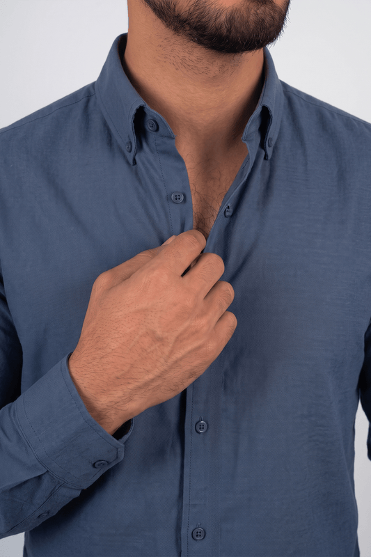 Preventa - Camisa Azul Noche Royal Oxford Algodón Pima Slim Fit - BARBADENS
