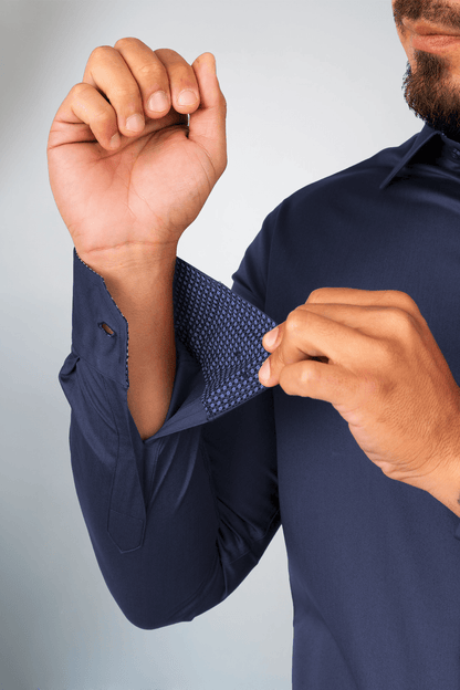 Preventa - Camisa Azul Acero Algodón Stretch Slim Fit - BARBADENS