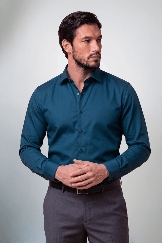 Preventa - Camisa Azul Cobalto Algodón Stretch Slim Fit - BARBADENS
