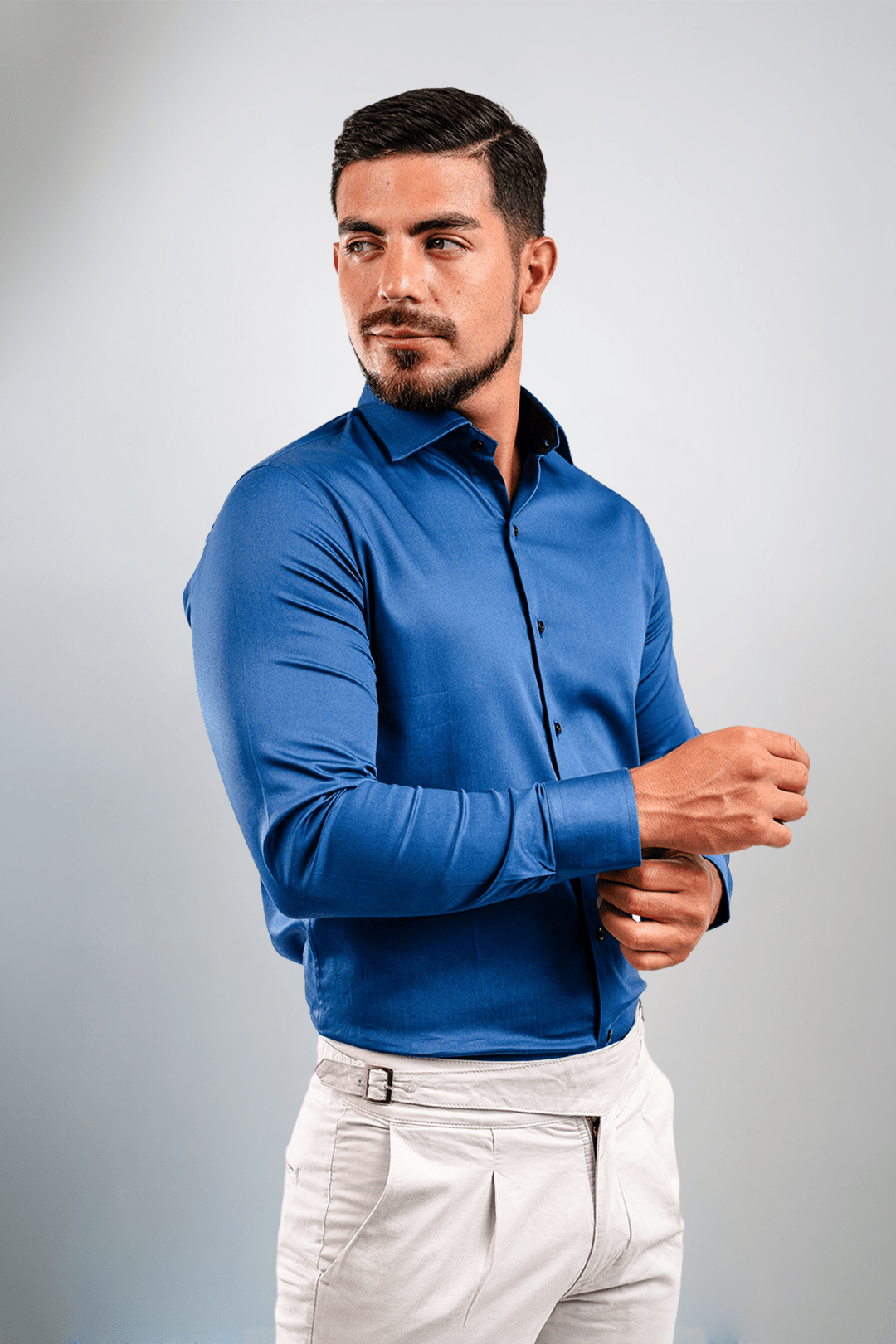 Preventa - Camisa Azurro Algodón Stretch Slim Fit - BARBADENS