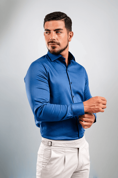 Preventa - Camisa Azurro Algodón Stretch Slim Fit - BARBADENS