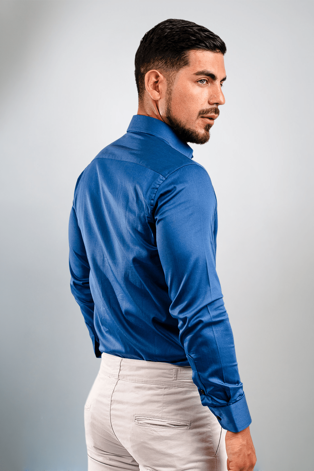 Preventa - Camisa Azurro Algodón Stretch Slim Fit - BARBADENS