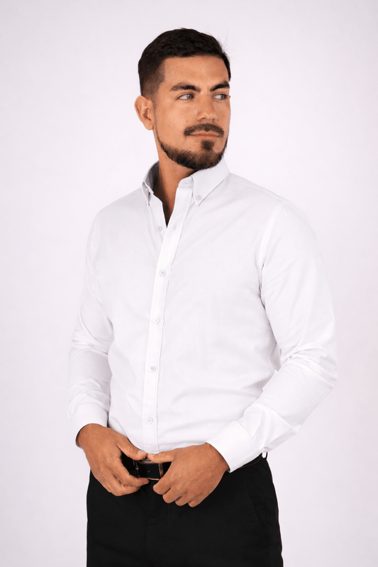 Preventa - Camisa Blanca Royal Oxford 100% Algodón Pima Slim Fit - BARBADENS