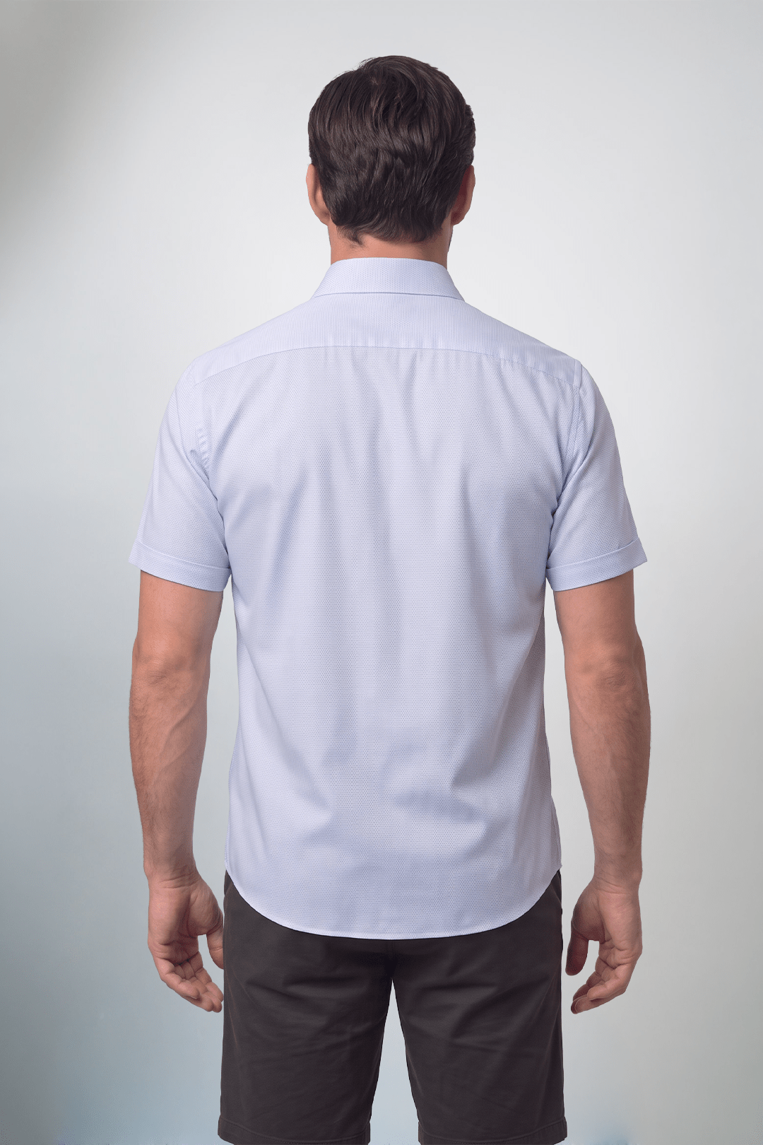 Preventa - Camisa Celeste Algodón Bambú Stretch Manga Corta Slim Fit - BARBADENS