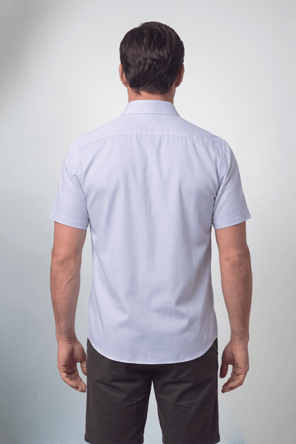 Preventa - Camisa Celeste Algodón Bambú Stretch Manga Corta Slim Fit - BARBADENS
