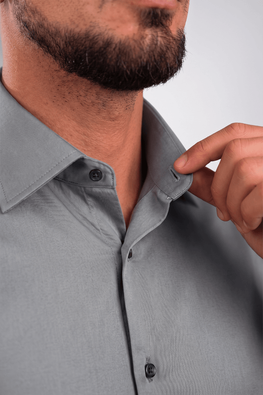 Preventa - Camisa Gris Algodón Bambú Stretch Slim Fit - BARBADENS