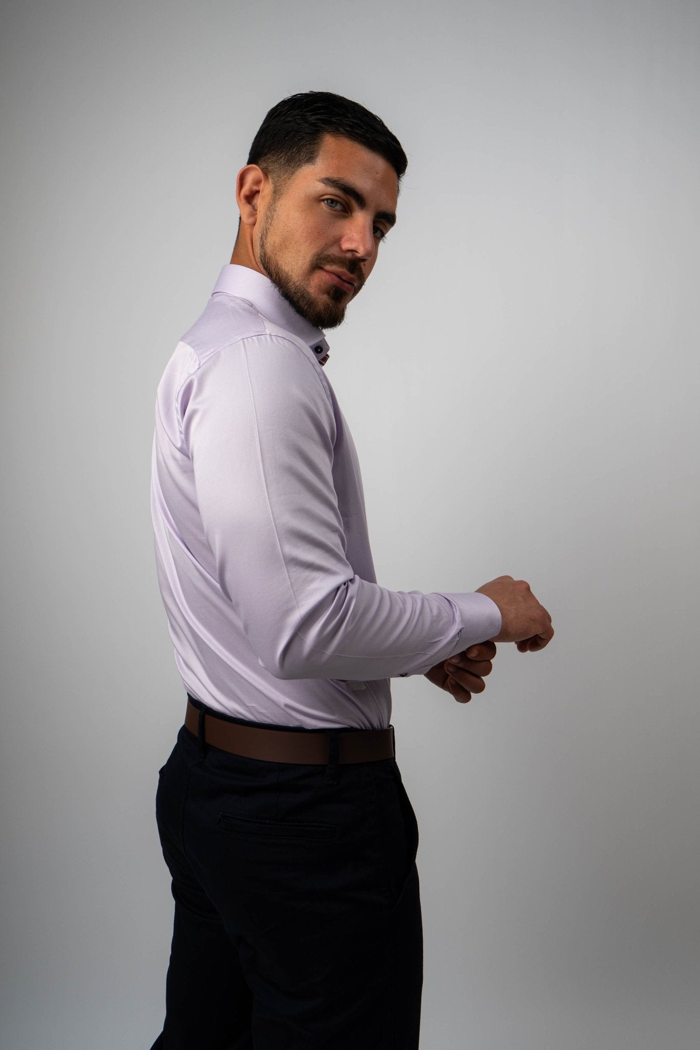 Preventa - Camisa Lila Algodón Stretch Slim Fit - BARBADENS