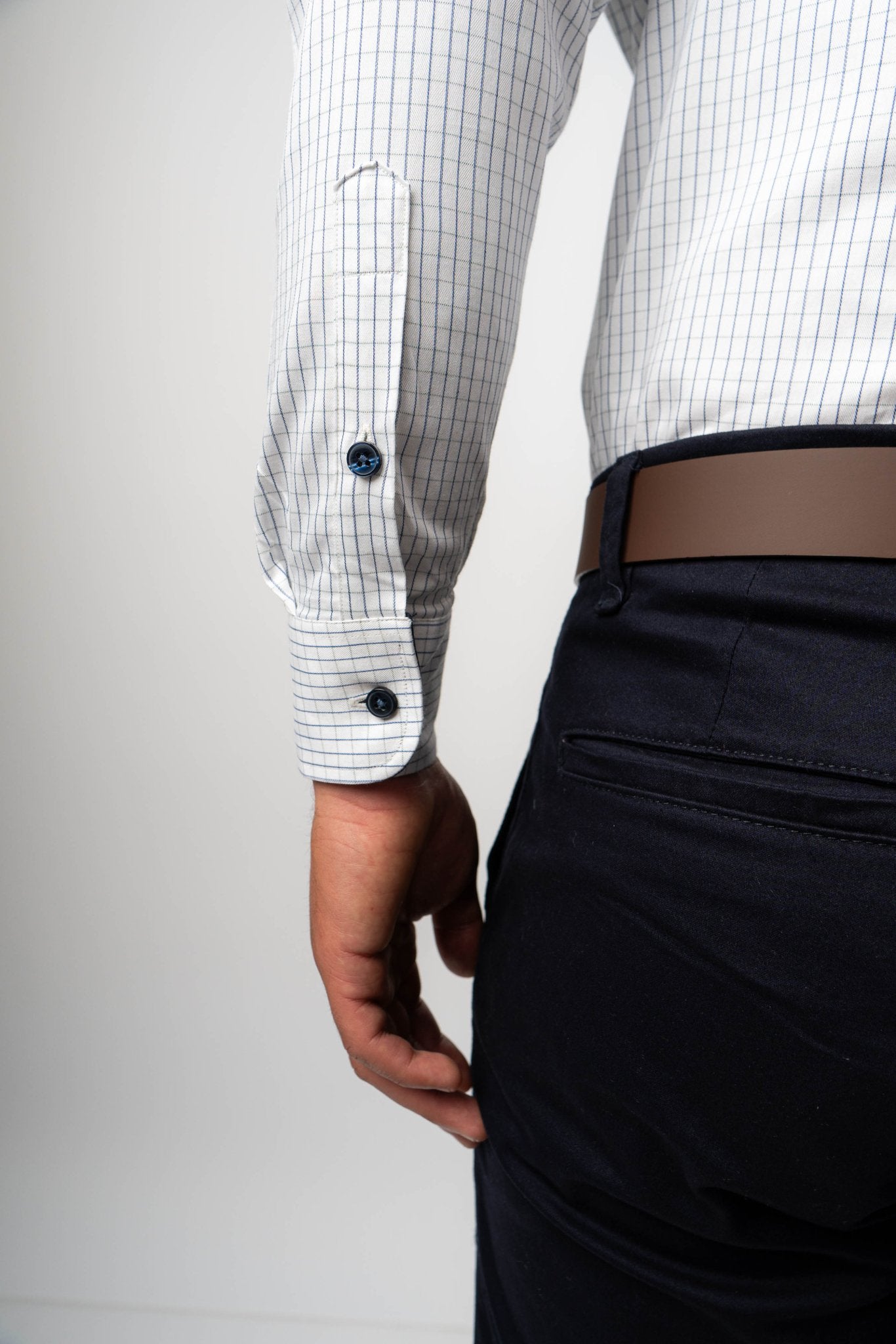 Preventa - Camisa Blanca Cuadros Dobby 100% Pima Slim Fit - BARBADENS